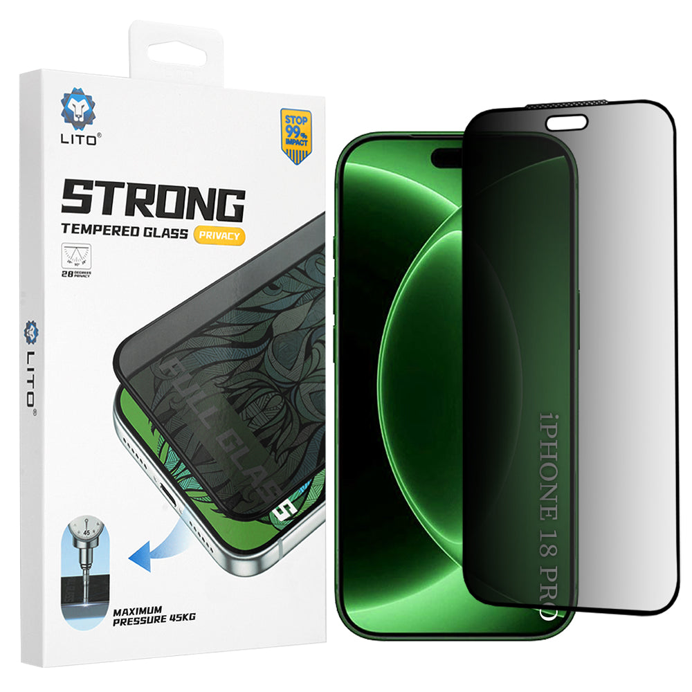 Pellicola protettiva per schermo Privacy Lito D+ Max Strong per Apple iPhone 18 Pro, Vetro temperato, Full Glue