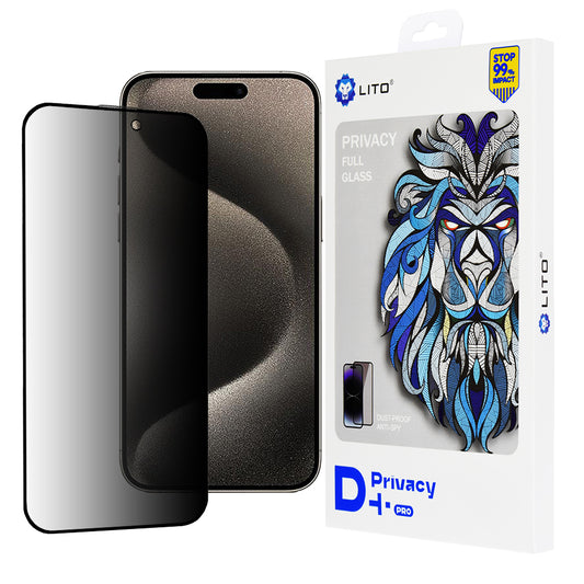 Pellicola protettiva per schermo Privacy Lito D+ Pro per Apple iPhone 15 Pro Max, Vetro temperato, Full Glue