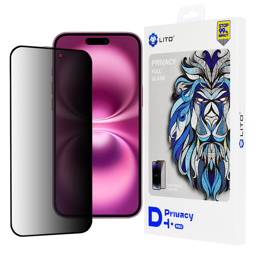Pellicola protettiva per schermo Privacy Lito D+ Pro per Apple iPhone 16 Plus, Vetro Temperato, Full Glue
