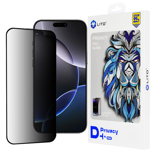 Pellicola protettiva per schermo Privacy Lito D+ Pro per Apple iPhone 16 Pro Max, Vetro temperato, Full Glue