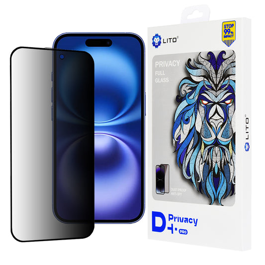 Film de protection écran Privacy Lito D+ Pro pour Apple iPhone 16, Verre trempé, Collage intégral