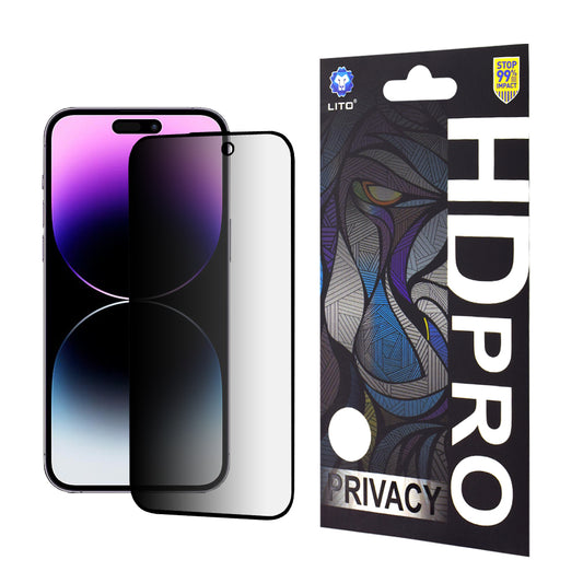 Film de protection d'écran Privacy Lito HD Pro pour Apple iPhone 14 Pro Max, Verre trempé, Collage intégral