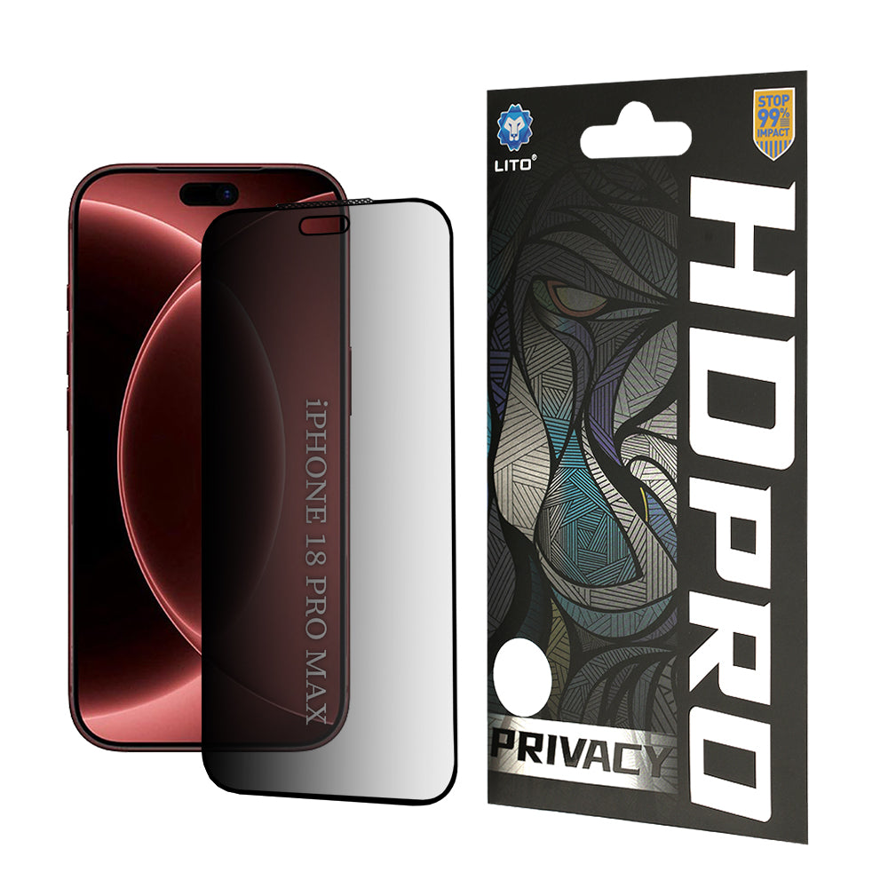 Pellicola protettiva per schermo Privacy Lito HD Pro per Apple iPhone 18 Pro Max, Vetro temperato, Full Glue