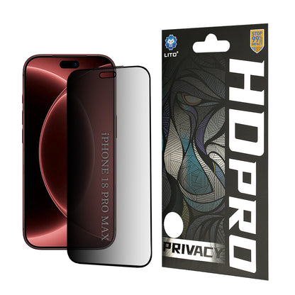 Pellicola protettiva per schermo Privacy Lito HD Pro per Apple iPhone 18 Pro Max, Vetro temperato, Full Glue