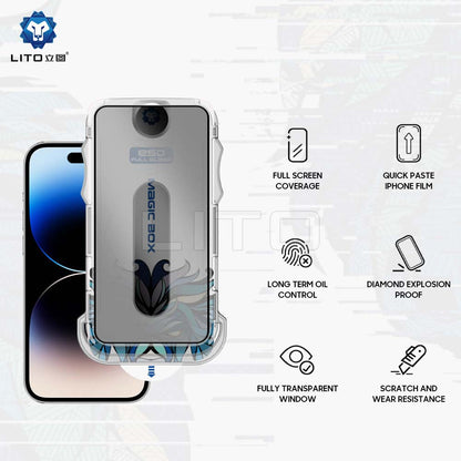 Film de protection écran Privacy Lito Magic Glass Box D+ Tools pour Apple iPhone 14 Plus / 13 Pro Max, Verre Sécurisé, Collage Complet