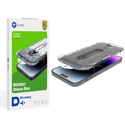 Film de protection écran Privacy Lito Magic Glass Box D+ Tools pour Apple iPhone 17e / 16e / 14 / 13 Pro, Verre Sécurisé, Collage Complet