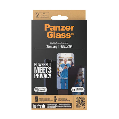 Film de protection écran Privacy PanzerGlass Ultra-Wide Fit EasyAligner pour Samsung Galaxy S24 S921, Verre Trempé, Full Glue