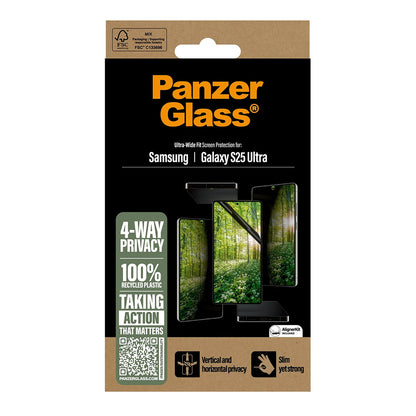 Film de protection écran Privacy PanzerGlass Ultra-Wide Fit Eco Matrix 4-Way pour Samsung Galaxy S25 Ultra S938, Verre Trempé, Full Glue