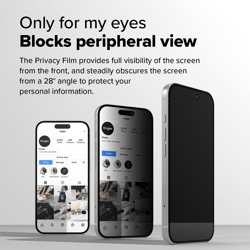 Film de protection d'écran Privacy Ringke Easy Slide pour Apple iPhone 16 Plus / 15 Plus, Verre Trempé, Full Glue, Set de 2 pièces