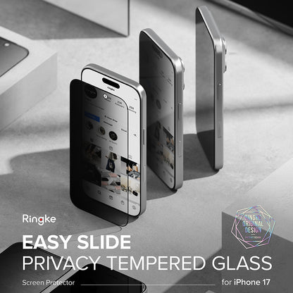 Pellicola protettiva per schermo Privacy Ringke Easy Slide per Apple iPhone 17 Air, Vetro temperato, Colla completa, Set da 2 pezzi