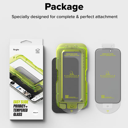 Film de protection d'écran Privacy Ringke Easy Slide pour Apple iPhone 17, Verre trempé, Collage complet, Lot de 2 pièces
