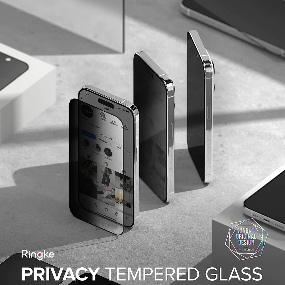 Film de protection Écran Privacy Ringke pour Apple iPhone 15 Pro, Verre Trempé, Full Glue