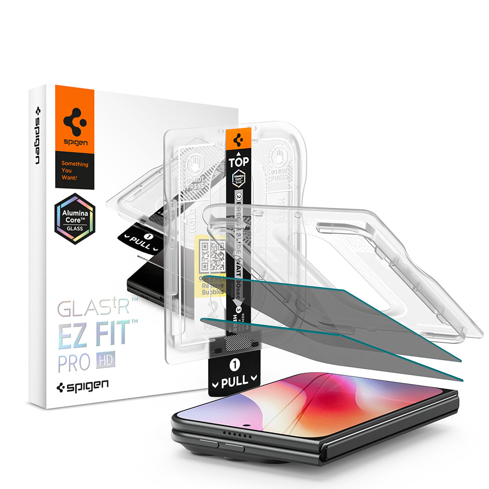 Außenschutzfolie Privacy Spigen GlastR EZ FIT Pro HD für Apple iPhone Duo, Gehärtetes Glas, Vollkleber, 2er-Set AGL12015