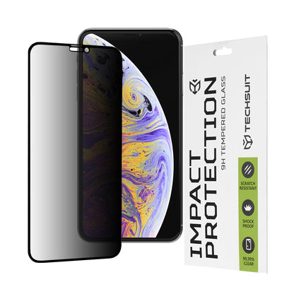 Pellicola protettiva per schermo Privacy Techsuit per Apple iPhone 11 Pro Max / XS Max, Vetro temperato, Full Glue, 111D