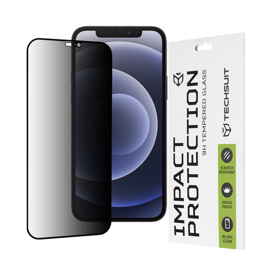 Film de protection d'écran Privacy Techsuit pour Apple iPhone 12 / 12 Pro, Verre trempé, Collage complet, 111D