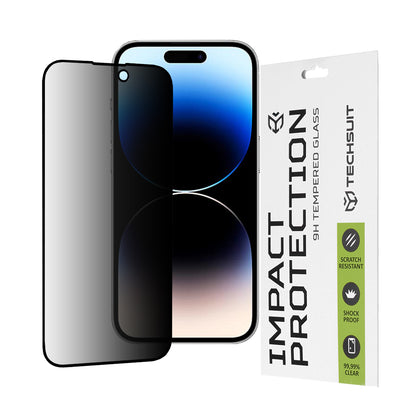 Pellicola protettiva per schermo Privacy Techsuit per Apple iPhone 14 Pro, Vetro temperato, Full Glue, 111D
