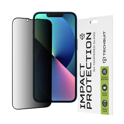 Privacy Techsuit Displayschutzfolie für Apple iPhone 17e / 16e / 14 / 13 Pro, gehärtetes Glas, Full Glue, 111D