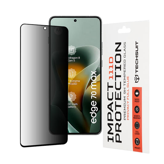 Pellicola protettiva per schermo Privacy Techsuit per Motorola Edge 70 Max, Vetro Temperato, Full Glue, 111D