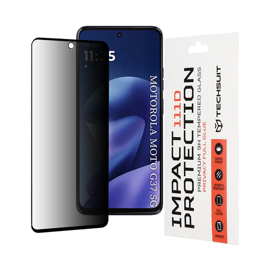 Pellicola protettiva per schermo Privacy Techsuit per Motorola Moto G47 / G37 Power / G37, Vetro temperato, Full Glue, 111D