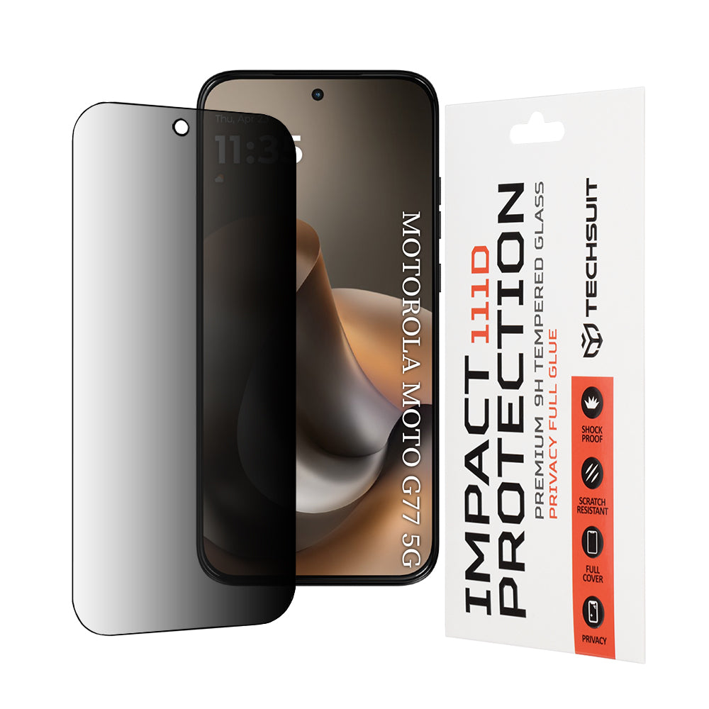 Film de protection écran Privacy Techsuit pour Motorola Moto G77 / G67, Verre Trempé, Full Glue, 111D