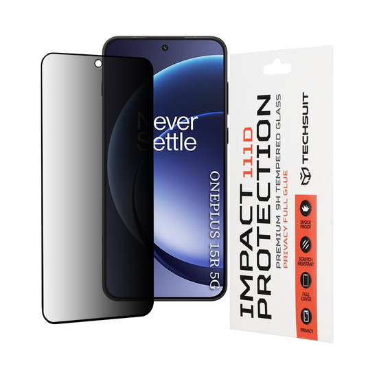 Film de protection écran Privacy Techsuit pour OnePlus 15R, Verre Trempé, Full Glue, 111D