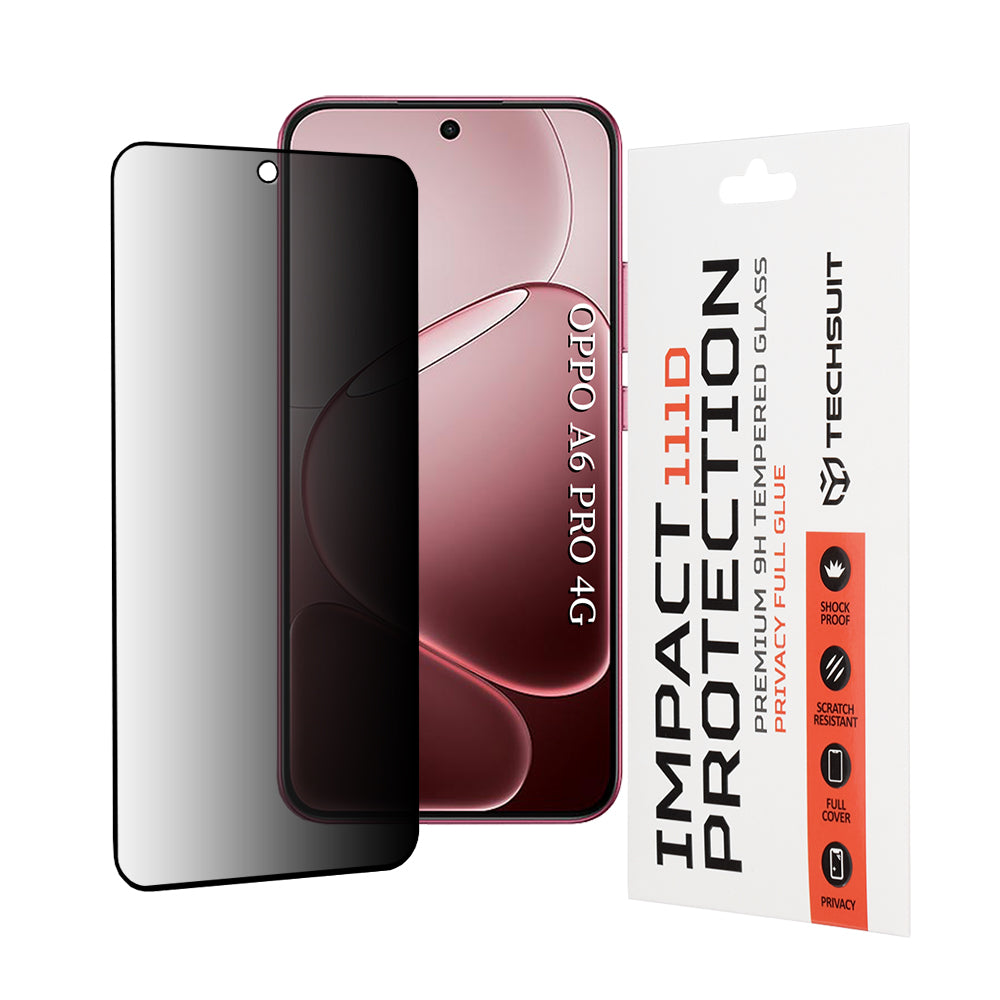 Film de protection écran Privacy Techsuit pour Oppo A6 Pro 5G / A6 Pro 4G, Verre Trempé, Full Glue, 111D