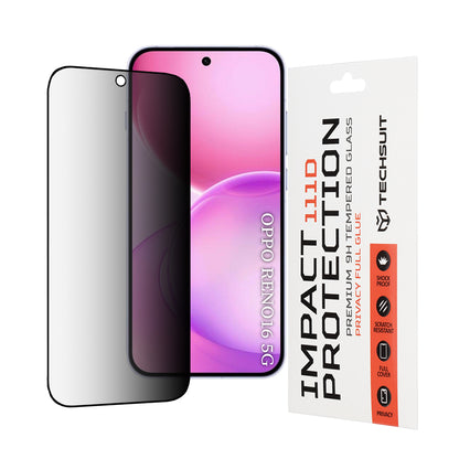 Pellicola protettiva per schermo Privacy Techsuit per Oppo Reno16 / Reno16 Pro, Vetro temperato, Full Glue, 111D