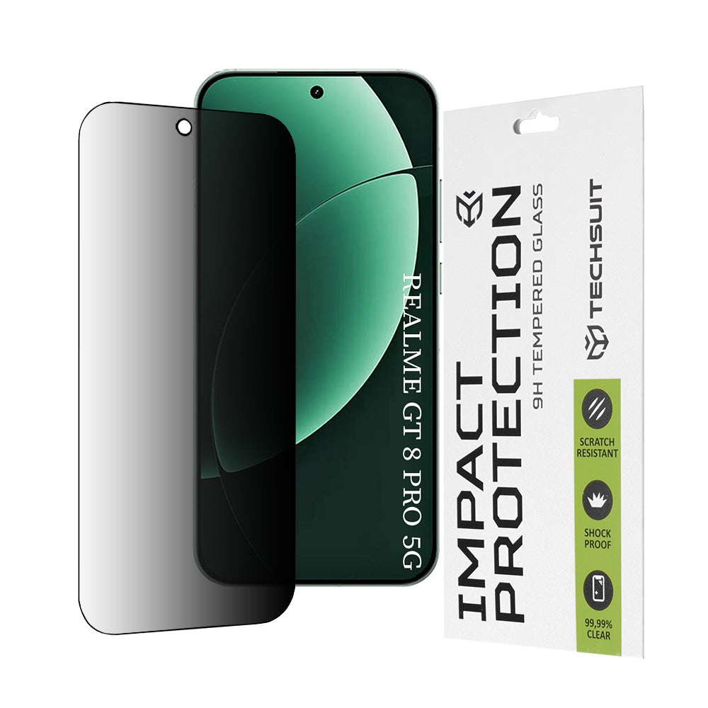 Film de protection écran Privacy Techsuit pour Realme GT 8 Pro, Verre Trempé, Full Glue, 111D