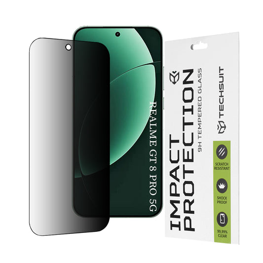 Film de protection écran Privacy Techsuit pour Realme GT 8 Pro, Verre Trempé, Full Glue, 111D