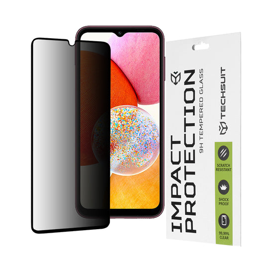 Pellicola protettiva per schermo Privacy Techsuit per Samsung Galaxy A14 A145 / A14 5G A146, Vetro temperato, Full Glue, 111D