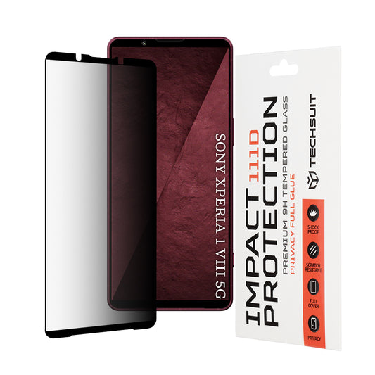 Pellicola protettiva per schermo Privacy Techsuit per Sony Xperia 1 VIII, Vetro temperato, Full Glue, 111D