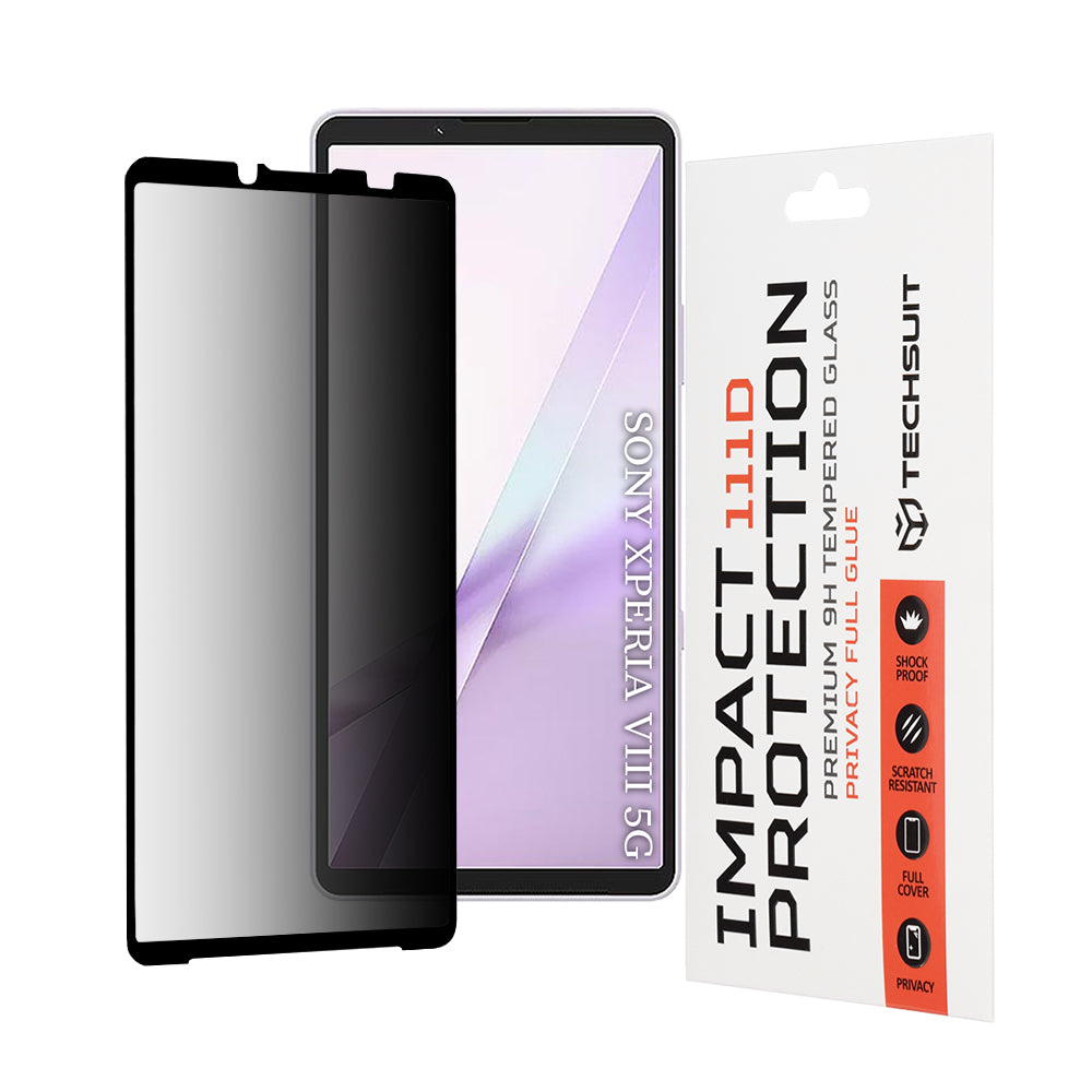 Film de protection d'écran Privacy Techsuit pour Sony Xperia 10 VIII, Verre Trempé, Full Glue, 111D