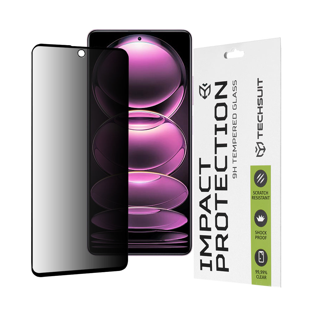 Pellicola protettiva per schermo Privacy Techsuit per Xiaomi Poco X5 Pro / Redmi Note 12 Pro 5G / Note 12 Pro+, Vetro temperato, Full Glue, 111D
