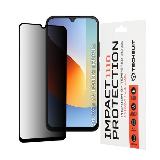 Pellicola protettiva per schermo Privacy Techsuit per Xiaomi Redmi A7 Pro 4G, Vetro Temperato, Full Glue, 111D