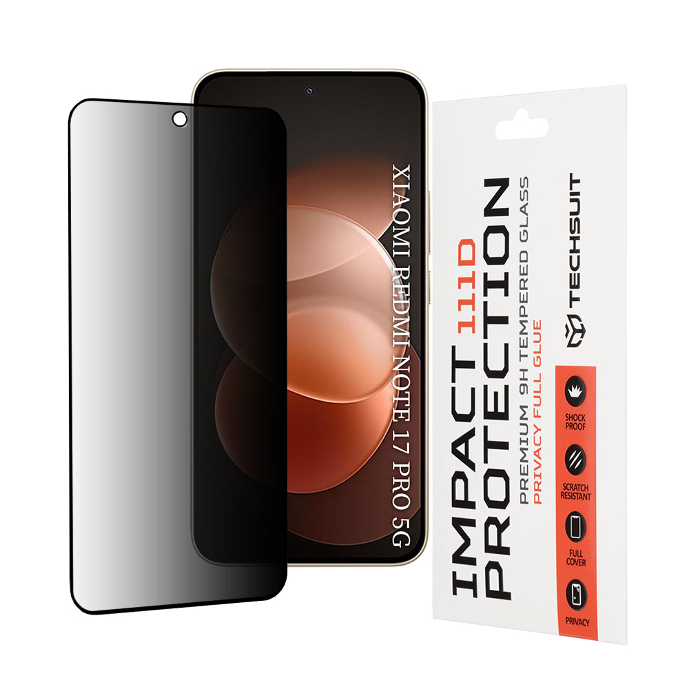 Film de protection d'écran Privacy Techsuit pour Xiaomi Redmi Note 17 Pro / Note 17 Pro Max, Verre Trempé, Full Glue, 111D