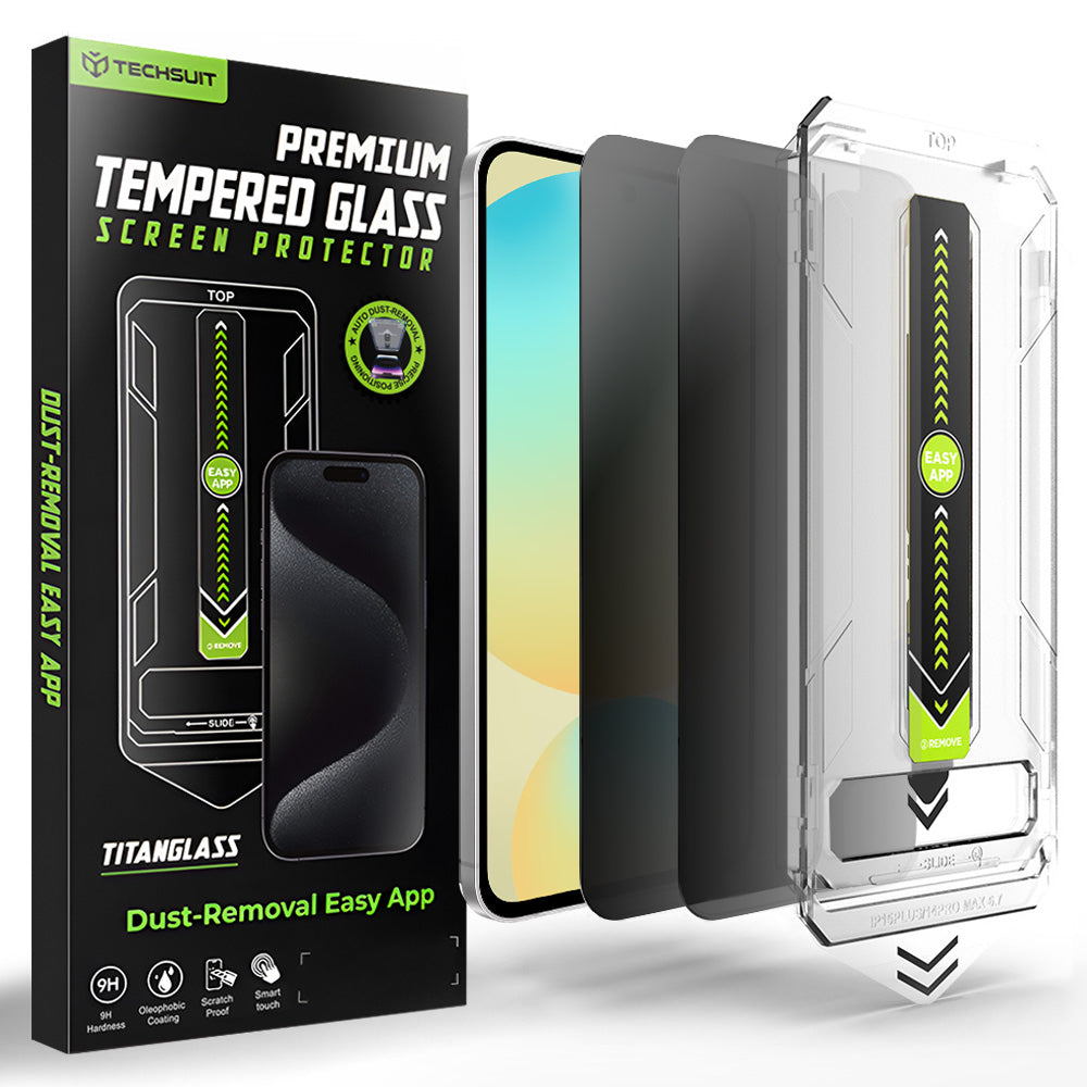 Film de protection d'écran Privacy Techsuit TitanGlass CrystalHD pour Samsung Galaxy S24 FE S721, Verre Sécurisé, Collage Complet, Lot de 2 pièces