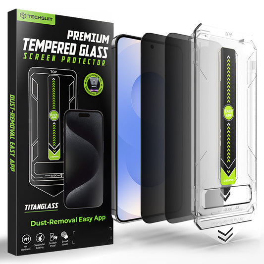 Privacy Screen Protector Techsuit TitanGlass CrystalHD for Samsung Galaxy S26, Tempered Glass, Full Glue, Set of 2 Pieces