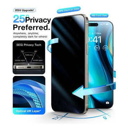 Film de protection écran Privacy Torras GlassGo Install Master pour Apple iPhone 16 Pro, Verre Trempé, Full Glue