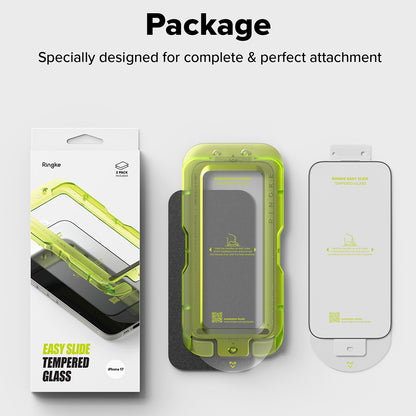 Pellicola protettiva per schermo Ringke Easy Slide per Apple iPhone 17 Pro Max, Vetro temperato, Full Glue, Set da 2 pezzi