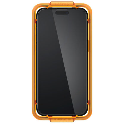 Schutzfolie Spigen GlastR Align Master für Apple iPhone 15 Plus, gehärtetes Glas, Full Glue, Set mit 2 Stück, Schwarz AGL06886