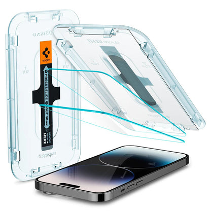 Film de protection écran Spigen GlastR EZ FIT pour Apple iPhone 14 Pro, Verre Trempé, Full Glue, Lot de 2 pièces
