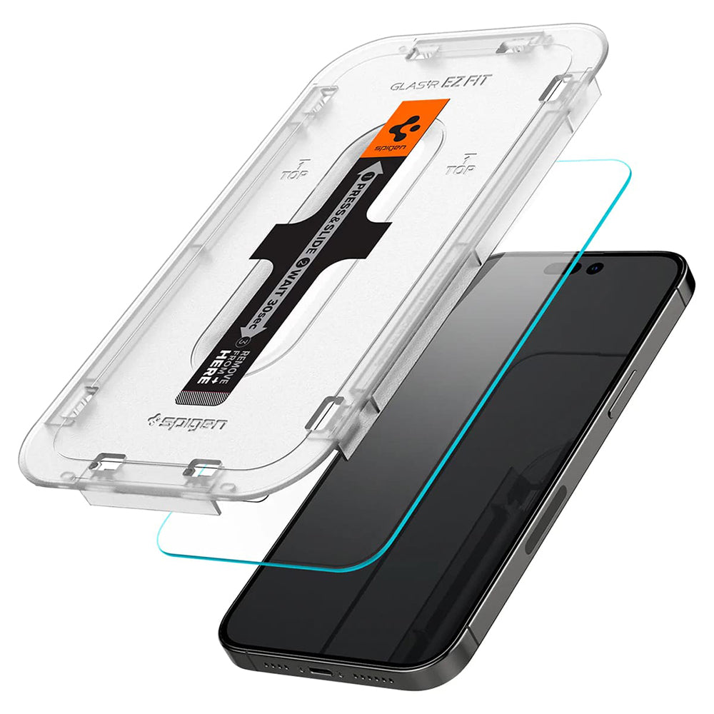 Film de protection écran Spigen GlastR EZ FIT pour Apple iPhone 14 Pro, Verre Trempé, Full Glue, Lot de 2 pièces