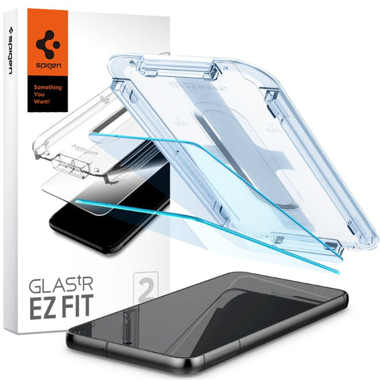 Schutzfolie Spigen GlastR EZ FIT für Samsung Galaxy S23 S911, gehärtetes Glas, Full Glue, Set mit 2 Stück AGL05958