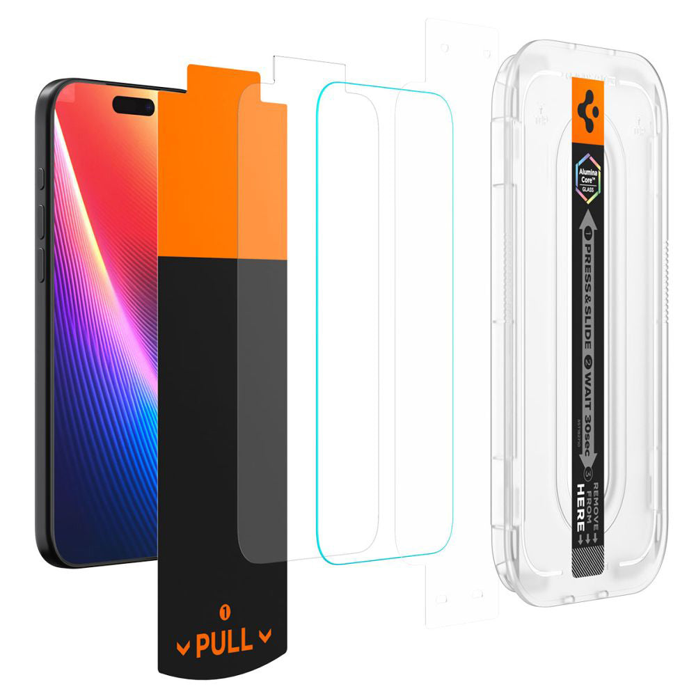 Schutzfolie Spigen GlastR EZ FIT Pro für Apple iPhone 17 Pro / 17 / 16 Pro, Gehärtetes Glas, Vollverklebung