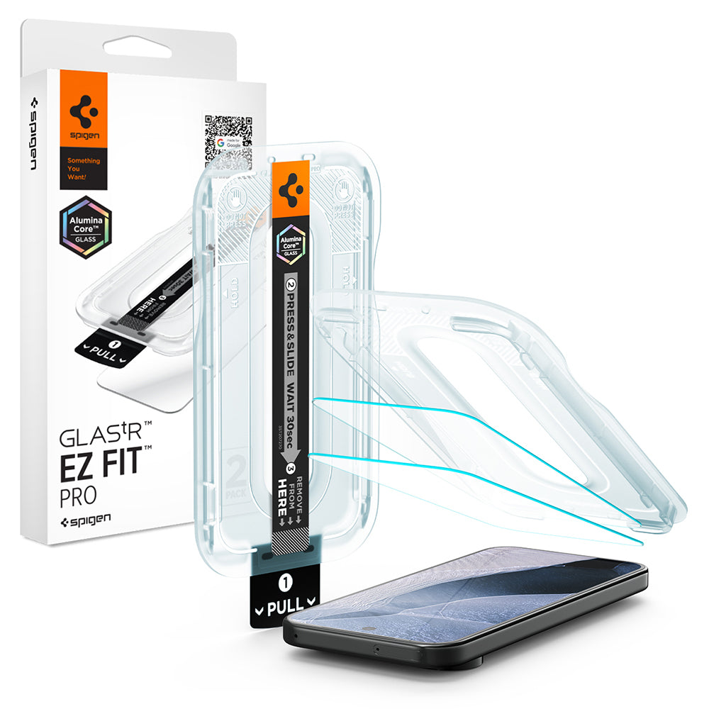 Film de protection d'écran Spigen GlastR EZ FIT Pro pour Google Pixel 11 Pro XL, Verre trempé, Full Glue, Set de 2 pièces AGL11485