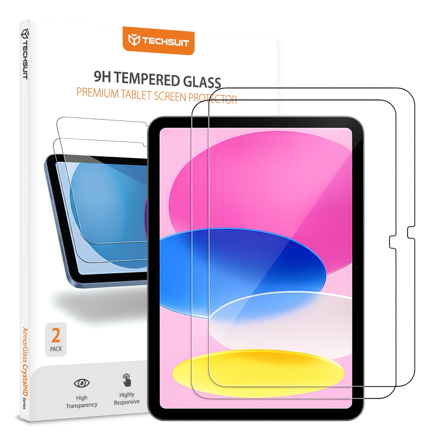 Film de protection d'écran Techsuit ArmorGlass CrystalHD pour Apple iPad (2025) / (2022), Verre Trempé, Full Glue, Lot de 2 pièces