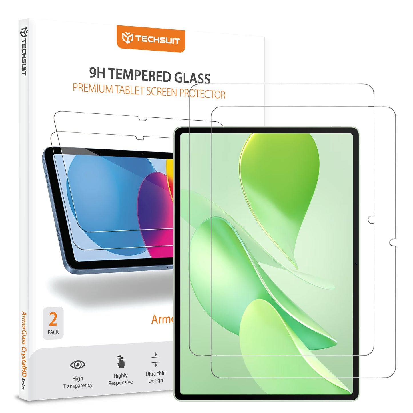 Film de protection d'écran Techsuit ArmorGlass CrystalHD pour Huawei MatePad 12 X (2025), Verre Trempé, Full Glue, Lot de 2 pièces.