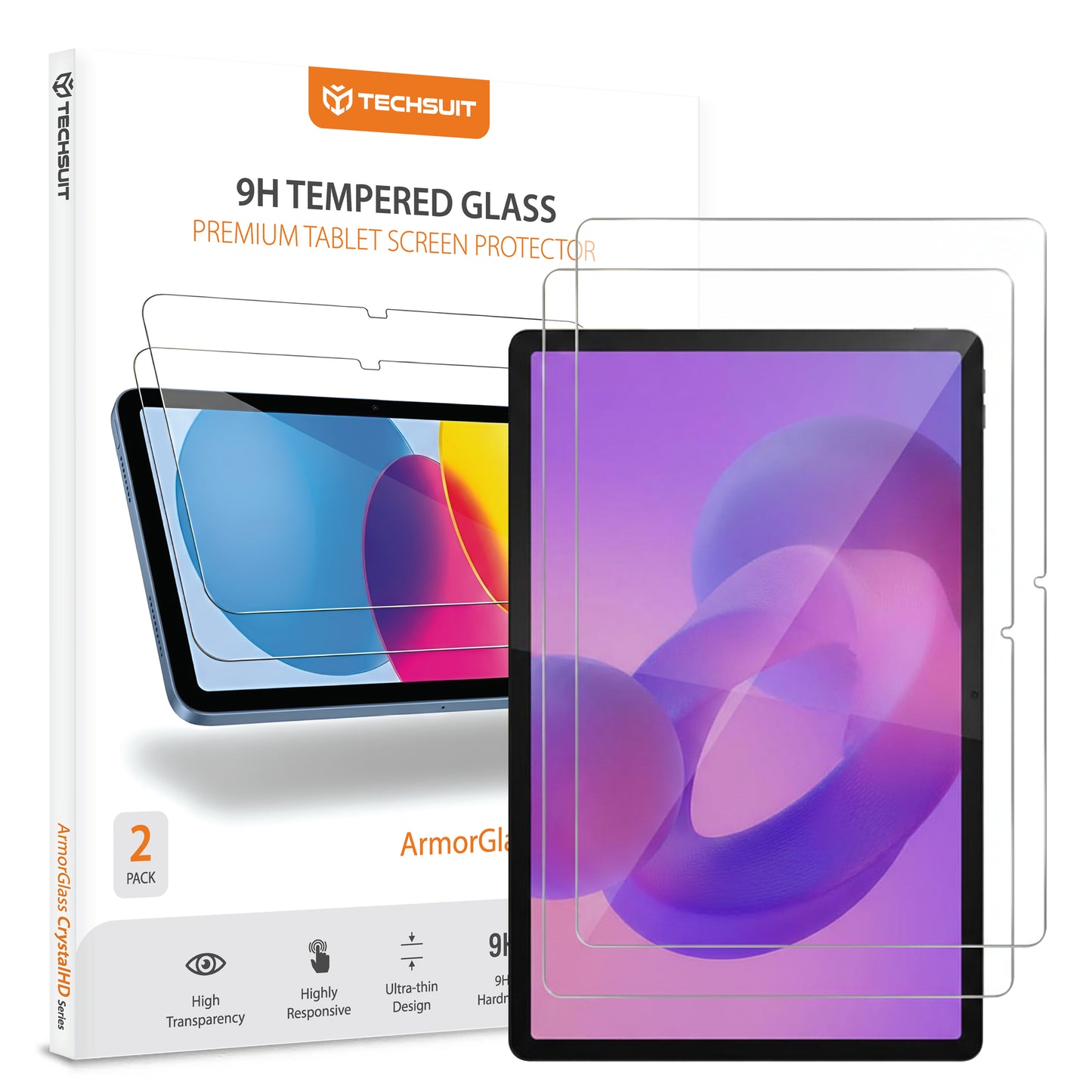 Pellicola protettiva schermo Techsuit ArmorGlass CrystalHD per Lenovo Idea Tab Plus, Vetro Temperato, Full Glue, Set 2 pezzi