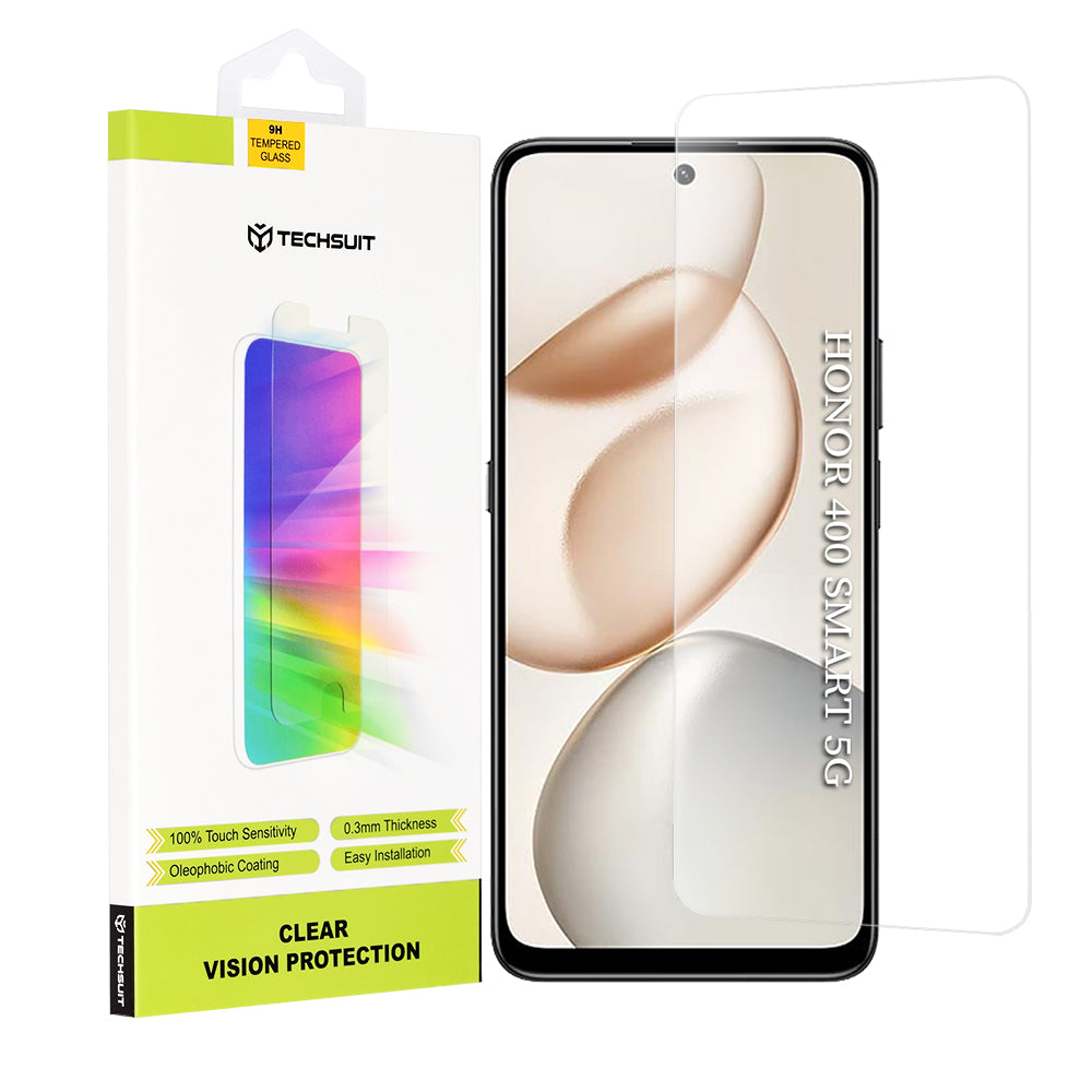 Schutzfolie Techsuit Clear Vision für Honor 400 Smart 4G / X7d 4G / 400 Smart 5G / X7c / 200 Smart, Gehärtetes Glas, Vollverklebung