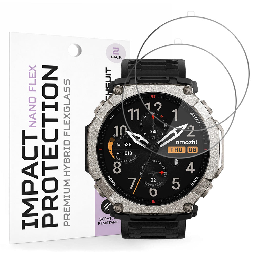 Film de protection d'écran Techsuit Nano Flex pour Amazfit T-Rex Ultra 2, Plastique, Lot de 2 pièces, Noir